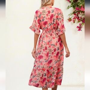 Floral Peach Midi Dress